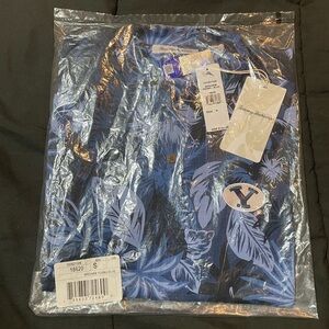 Tommy Bahama Navy and Light Blue Leaf Print Shirt